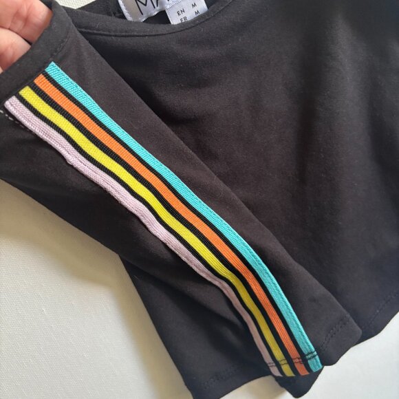 Mandee Black Crop Top with Rainbow Side Stripes - Picture 4 of 4
